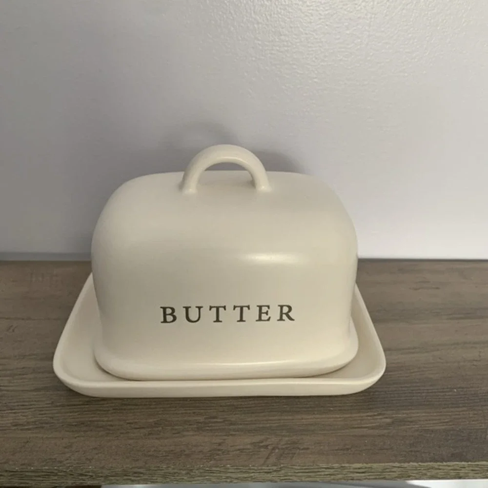 Large Crofton Soft White Farmhouse Cream Butter Dish Porcelain Neutral‎